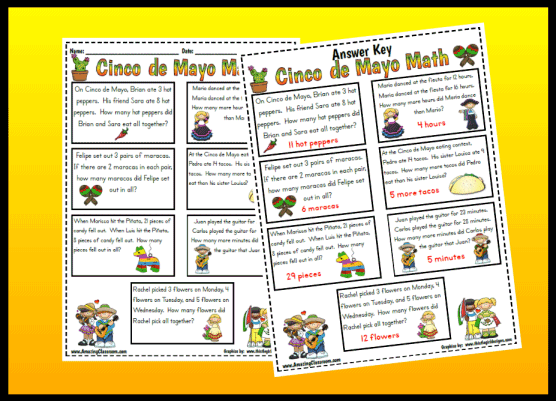 Cinco De Mayo Word Problems Printable Worksheet With Answer Key 