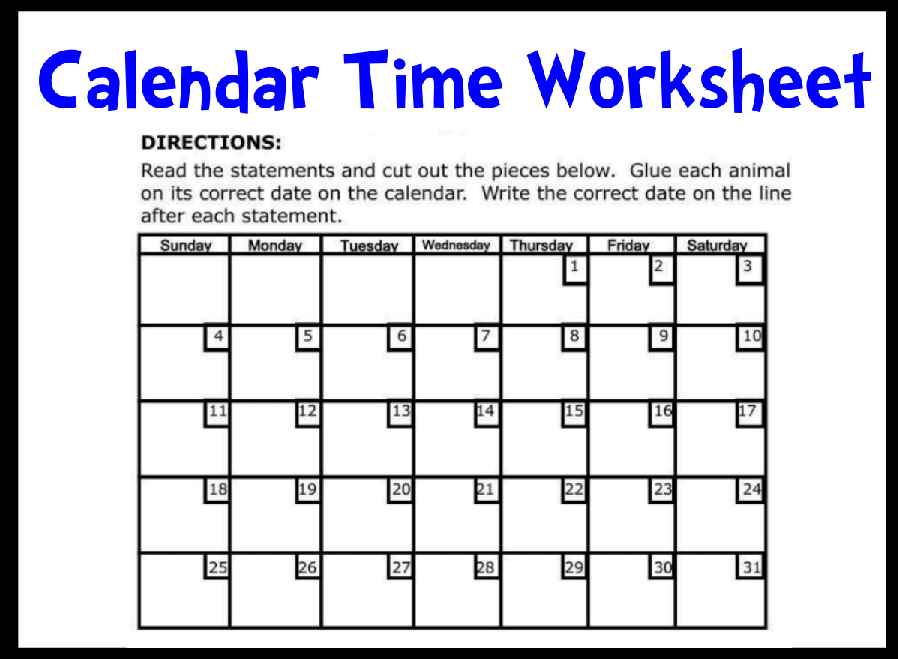 Calendar Time Printable Worksheet with Answer Key Lesson Activity