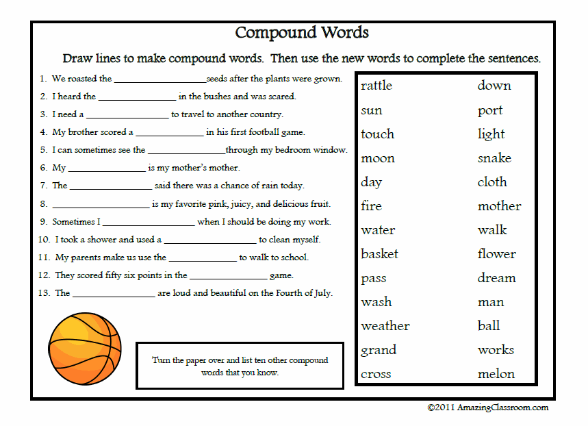 Compound Words Printable Worksheet with Answer Key - Lesson Activity