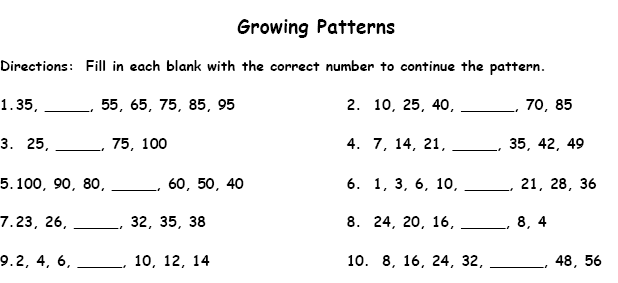 Patterns Printable Worksheet with Answer Key - Lesson ...