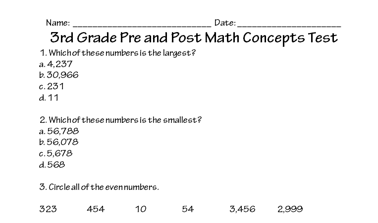 3rd Grade Math Concepts Test