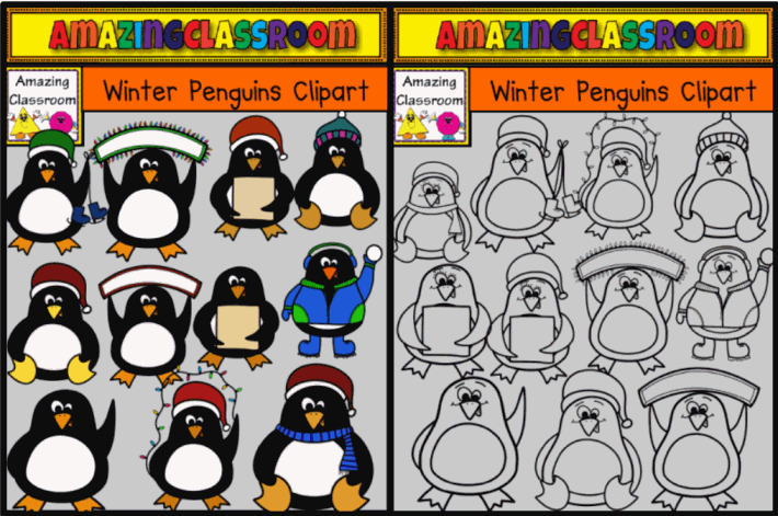 Winter Penguins Clip Art Set