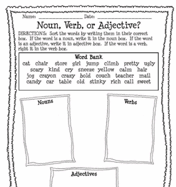 Noun, Verb, or Adjective Worksheet