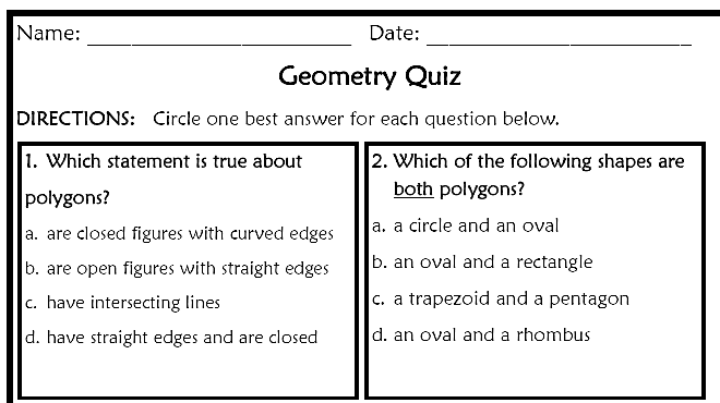 Elementary Geometry Quiz