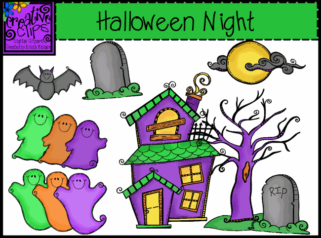 Spooky Halloween Night Clip Art Set