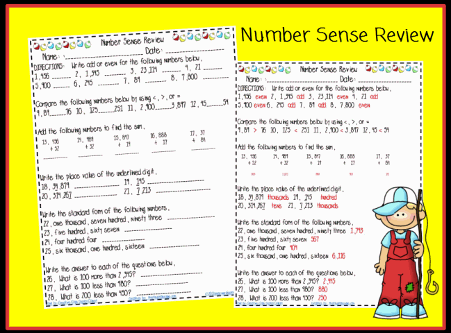 Number Sense Review Worksheet Printable Worksheet With Answer Key 