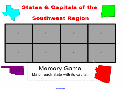 States and Capitals Memory Game