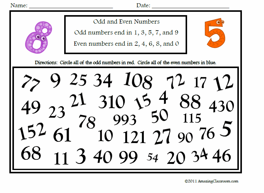 Odd And Even Numbers Printable Worksheet With Answer Key Lesson Activity AmazingClassroom