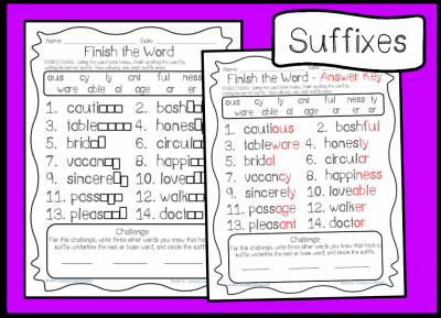 Finish the Word - Suffixes Activity