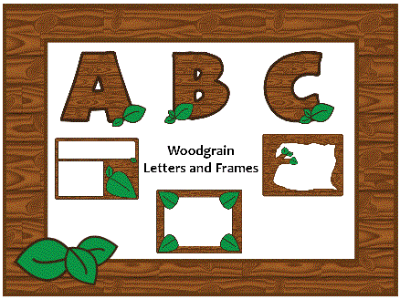 Woodgrain Capital Letters & Frame Backgrounds